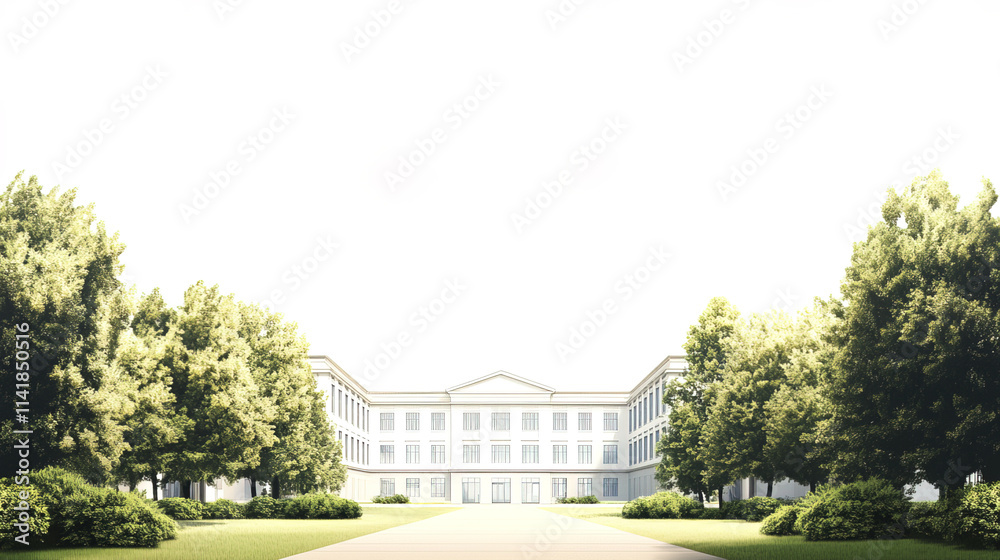large university building surrounded by green spaces and trees large university building surrounded by green spaces and trees