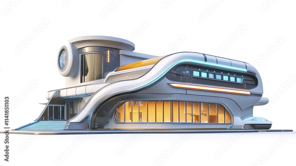 Futuristic space themed school building with sleek design and bright windows Futuristic space themed school building with sleek design and bright windows