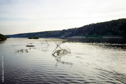 A small river on a cloudy day