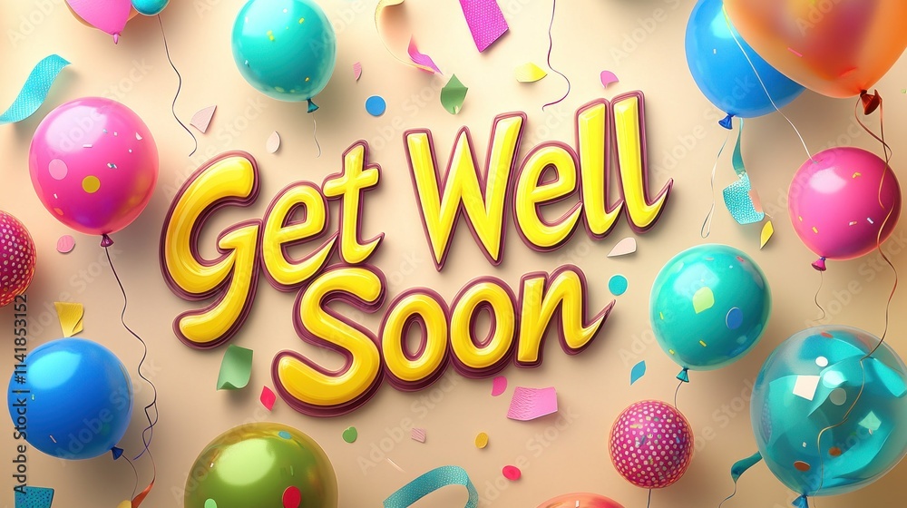 Colorful balloons and confetti surround a Colorful balloons and confetti surround a