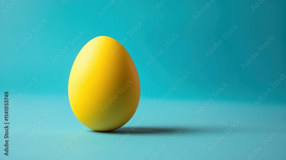 a yellow egg sitting on top of a blue surface