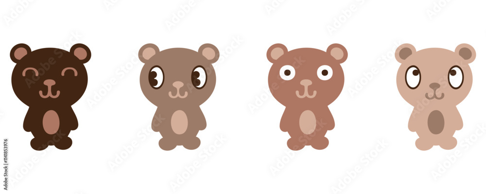 Fototapeta premium Flat teddy bears cartoon toy clip art collection. Hand drawn isolated vector characters set.