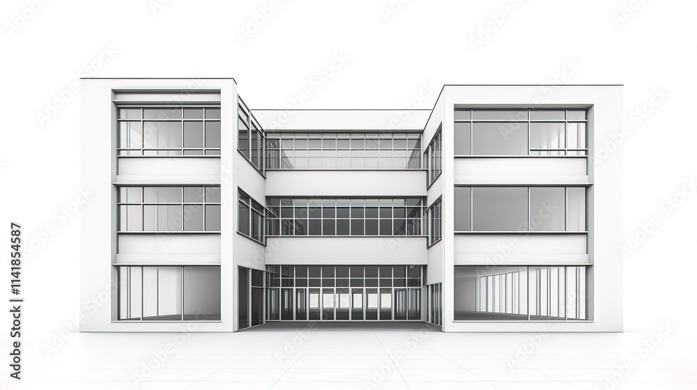 Minimalist school building with simple geometric design and large windows Minimalist school building with simple geometric design and large windows
