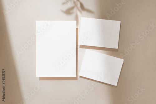 Canvas Print Blank wedding invitation cards set mock up on modern bright background