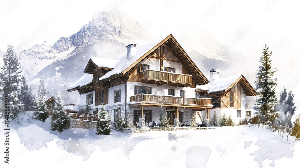 Luxurious alpine ski resort with elegant architecture in snowy landscape Luxurious alpine ski resort with elegant architecture in snowy landscape