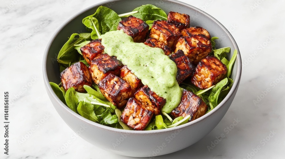 Plant-Powered Protein Feast Featuring Grilled Tempeh in a Fresh Salad Bowl Plant-Powered Protein Feast Featuring Grilled Tempeh in a Fresh Salad Bowl