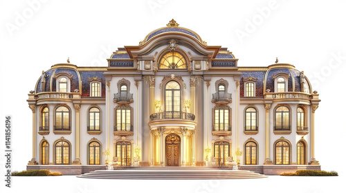 Luxurious royal palace hotel with opulent architecture and golden accents