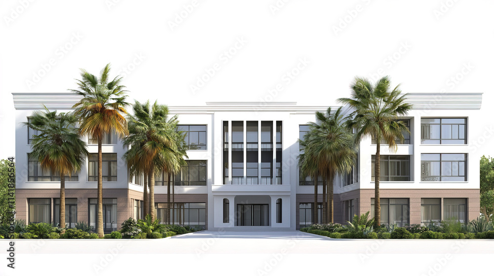 Fototapeta premium Elegant private school building with sleek design and palm trees