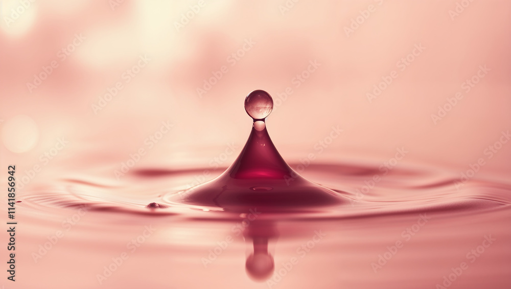 Pink water drop splashing, creating concentric ripples Pink water drop splashing, creating concentric ripples