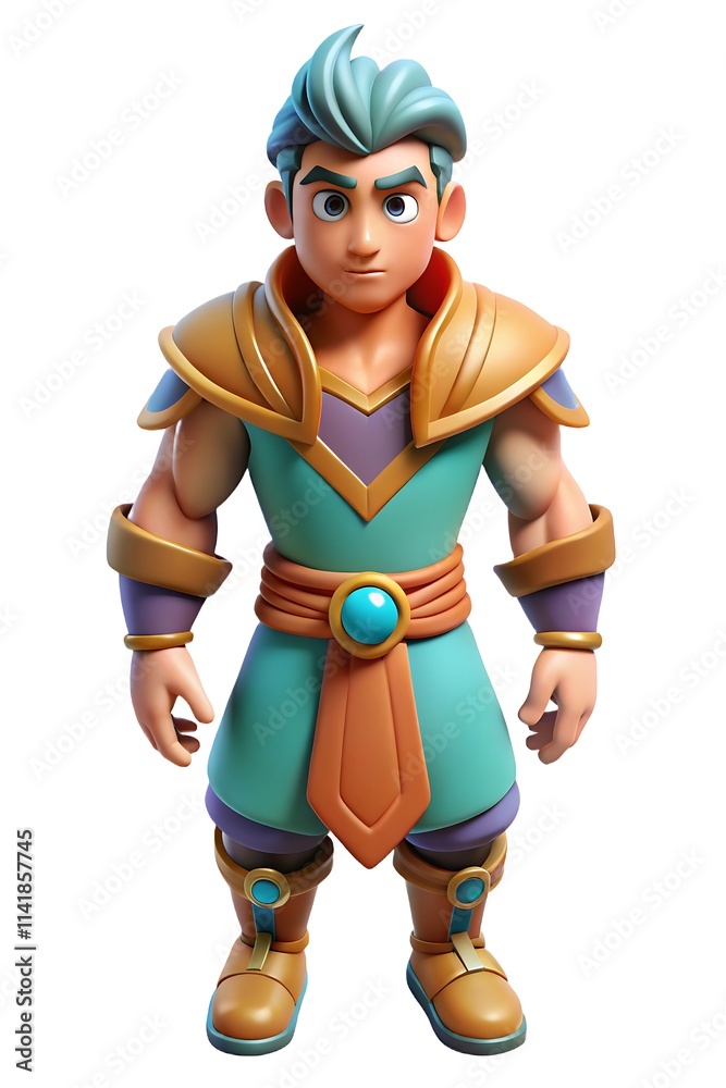 Personaje guerrero 3D en estilo de juego, aislado sobre fondo blanco para juegos de fantasía Personaje guerrero 3D en estilo de juego, aislado sobre fondo blanco para juegos de fantasía