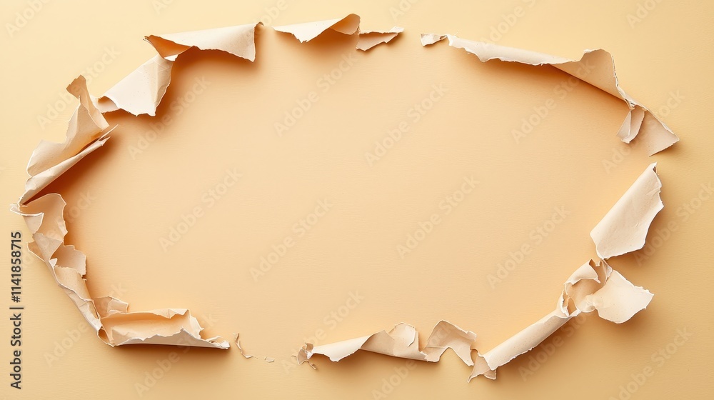 Torn Paper Frame on Soft Beige Background