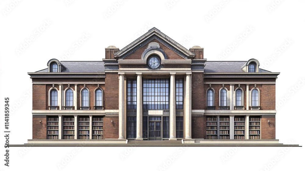 Fototapeta premium grand library building with classic architecture and large windows