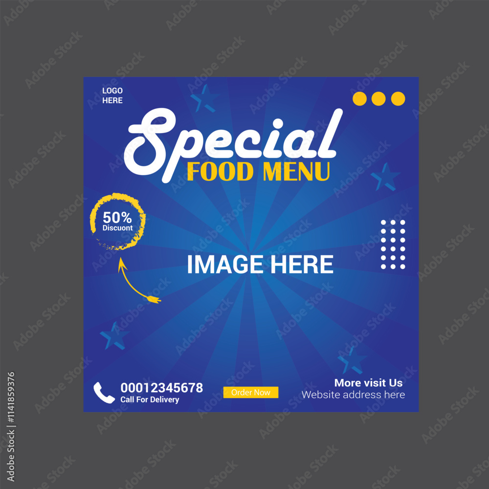 Obraz premium Fast food restaurant social media post or web banner template design.