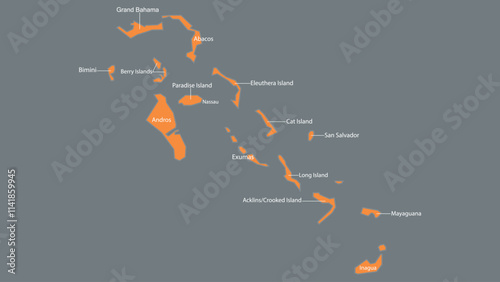 Modern Map of Bahamas with Interactive Features, Flat design Bahamas outline map.