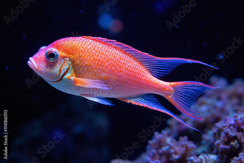 Pinkish-orange damselfish in coral reef