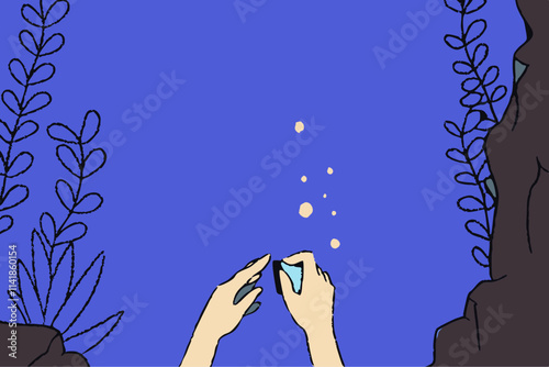 Hands Releasing Fireflies into a Starry Twilight Sky