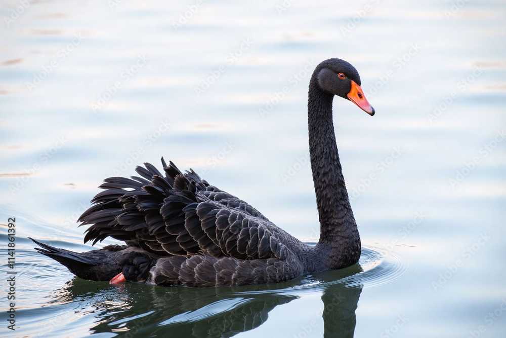 Fototapeta premium Swan gliding on calm water