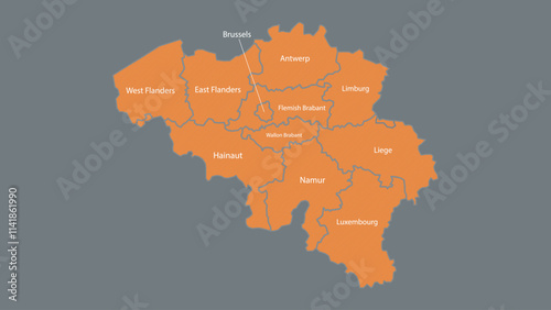 Modern Map of Belgium with Interactive Features, Flat design Belgium outline map.