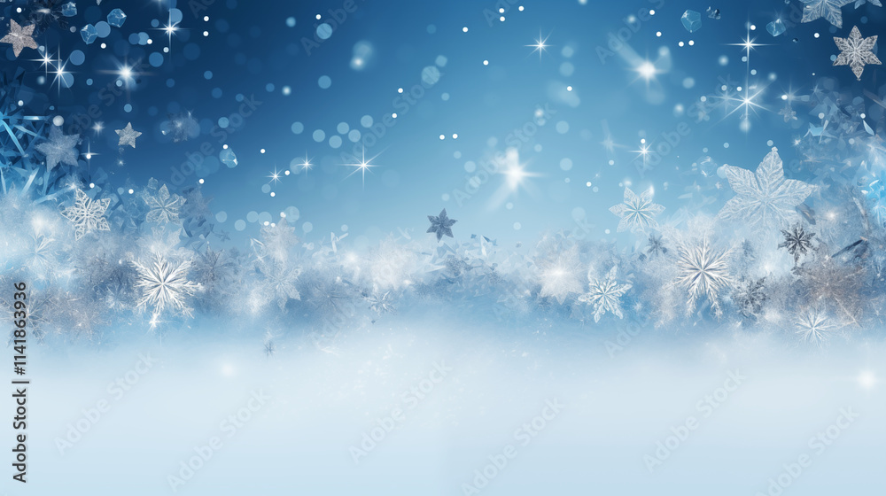 Dreamy winter snowstorm banner with snowflakes in blue tones Dreamy winter snowstorm banner with snowflakes in blue tones