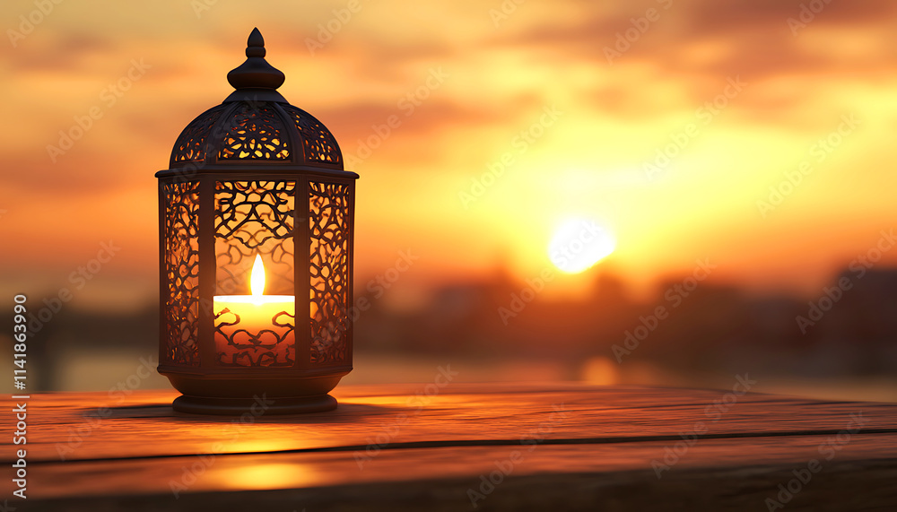 Ramadan Kareem with Eid Mubarak and lantern with candlelight. Ai generative Ramadan Kareem with Eid Mubarak and lantern with candlelight. Ai generative