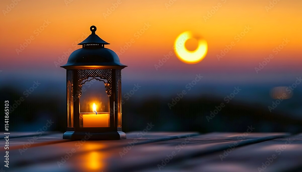 Ramadan Kareem with Eid Mubarak and lantern with candlelight. Ai generative Ramadan Kareem with Eid Mubarak and lantern with candlelight. Ai generative