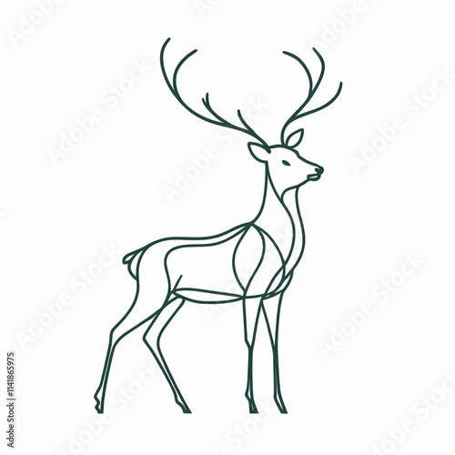 One continuous line drawing of christmas reindeer. Wild animal deer with antlers is dynamic silhouette in simple linear style. Elegance logo editable stroke. Doodle vector illustration 