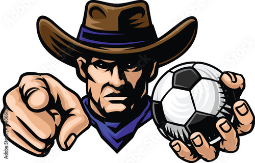 A cowboy man soccer football ball cowboys sports team mascot