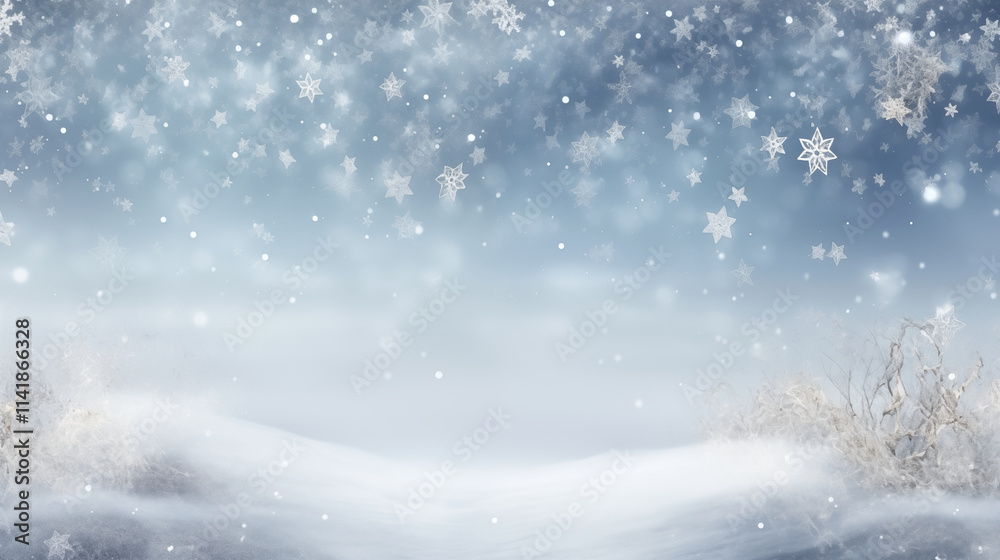 Dreamy snowy winter forest in snowstorm with snowflakes Dreamy snowy winter forest in snowstorm with snowflakes
