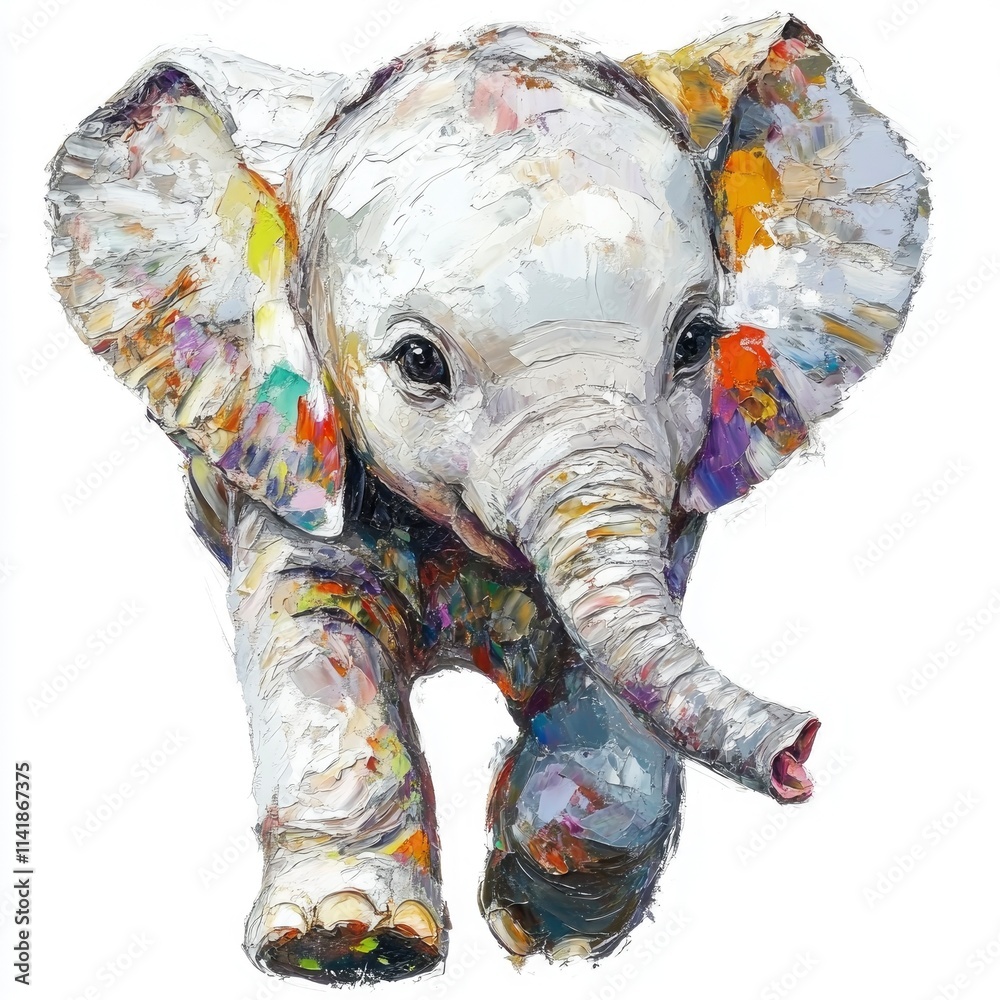Obraz premium Oil painting of beautiful baby Asian Elephant impressionism style, accented brush strokes and paint blobs