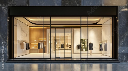Modern Clothing Boutique Store Front Display at Night