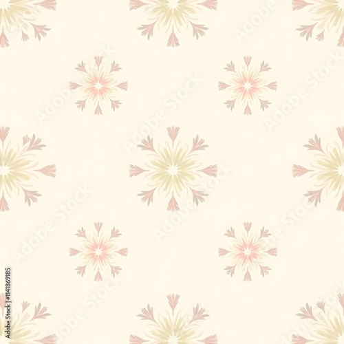 Delicate Floral Pattern: Seamless repeating pattern of delicate, pastel-colored floral designs on a soft cream background. The design evokes a sense of serenity and elegance.