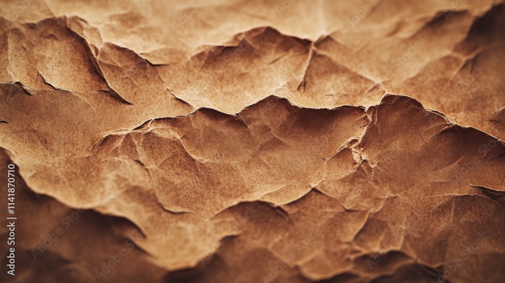 Brown Crumpled Paper Texture Close Up