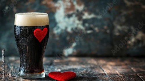 a glass of beer with a red heart on the side photo