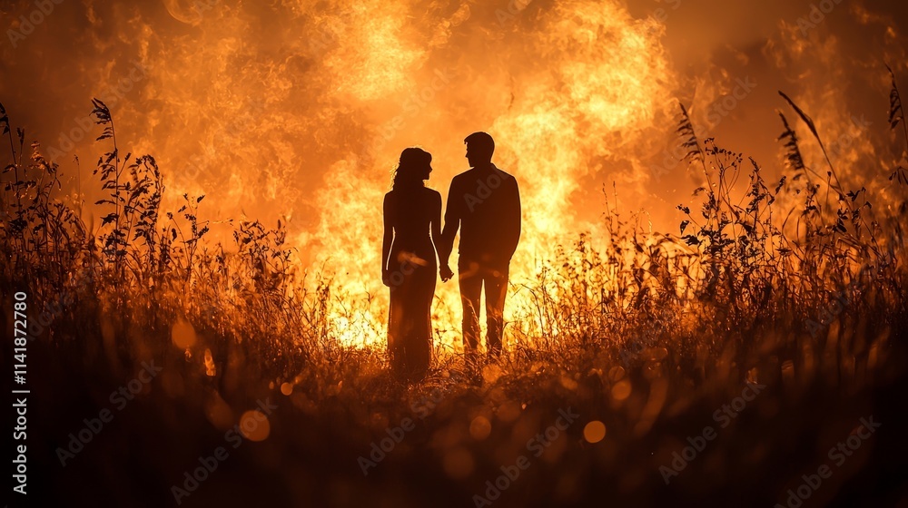 Fototapeta premium Romantic silhouette against a fiery backdrop