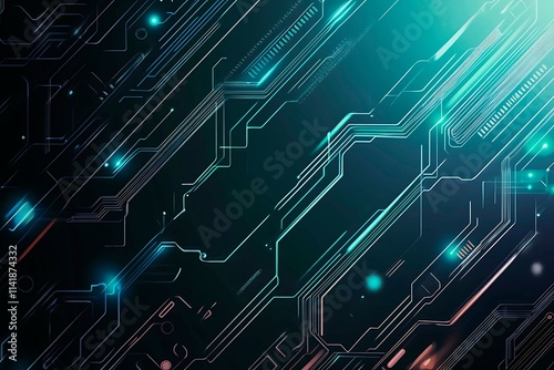 Abstract image of a glowing futuristic circuit board featuring neon blue lines, digital patterns, and intricate technology-inspired details. photo