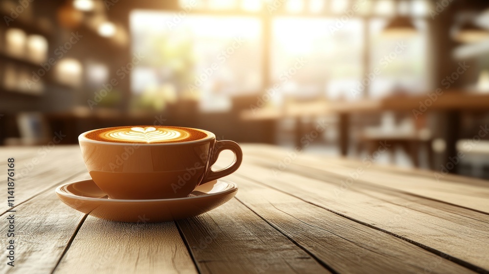 Latte art coffee cup on wooden table in a cafe. Latte art coffee cup on wooden table in a cafe.