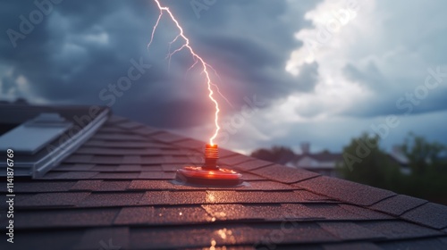 Lightning Strikes Home Lightning Rod During Dramatic Storm