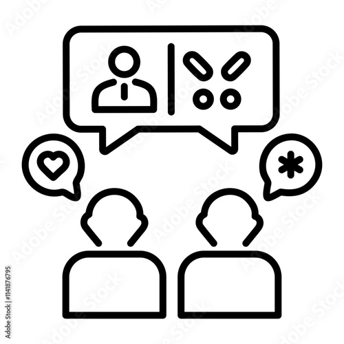 A line icon of two persons playing a guessing game 