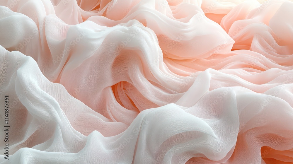 Soft, flowing fabric in pastel peach and white tones. Abstract, elegant, and smooth folds. Delicate texture, perfect for fashion, design, or beauty themes. Soft, flowing fabric in pastel peach and white tones. Abstract, elegant, and smooth folds. Delicate texture, perfect for fashion, design, or beauty themes.