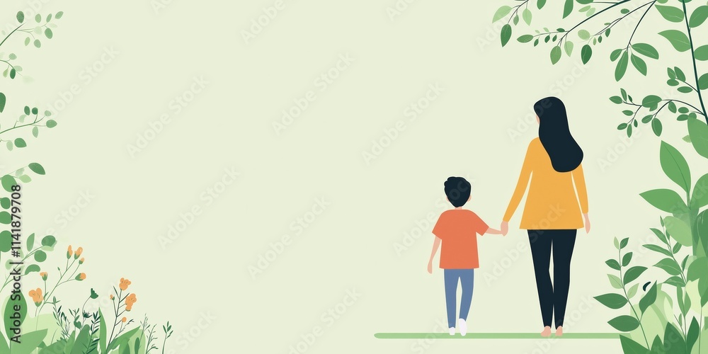 Mother and child in nature: peaceful bonding moment in lush greenery Mother and child in nature: peaceful bonding moment in lush greenery