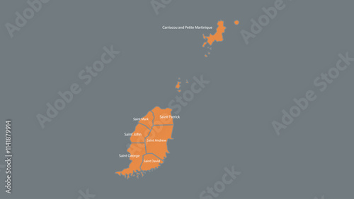 Modern Map of Grenada with Interactive Features, Flat design Grenada outline map.
