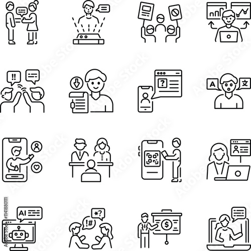 Set of Linear Style Speaking Character Icons 

