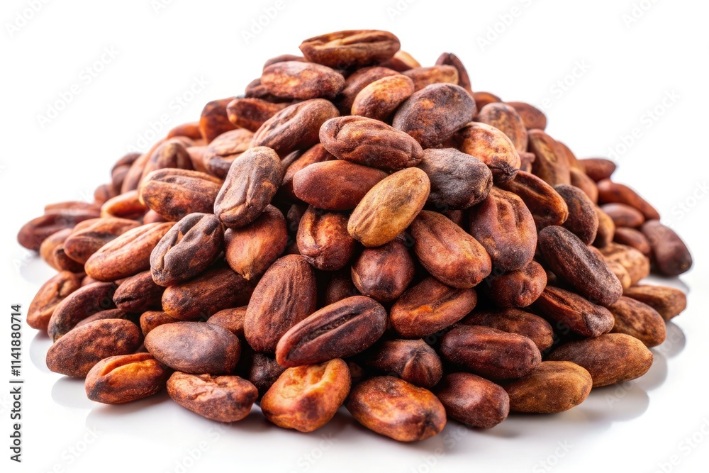 Isolated cocoa beans, macro photography showcasing texture and detail. High-resolution image. Isolated cocoa beans, macro photography showcasing texture and detail. High-resolution image.