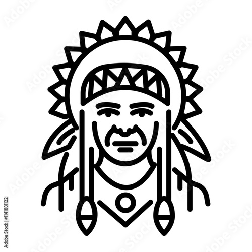 Native chief icon in linear style 
