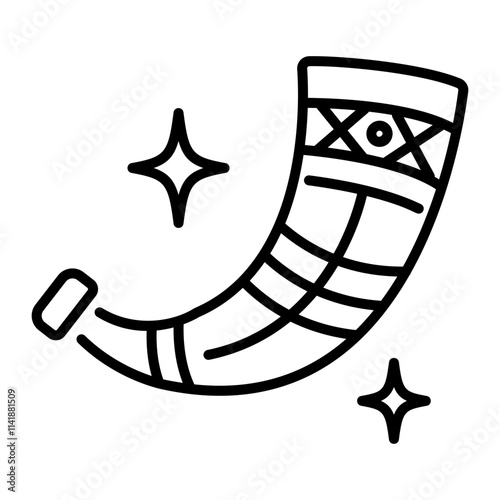 Ancient drinking horn icon in linear style 