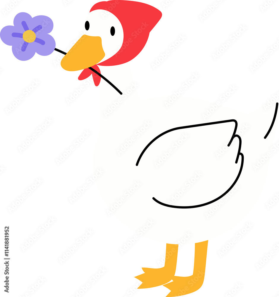 Fototapeta premium funny goose with bandana holding flower illustration