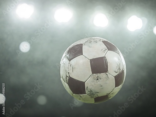 Soccer Ball Mid-Kick with Stadium Lights in Background 