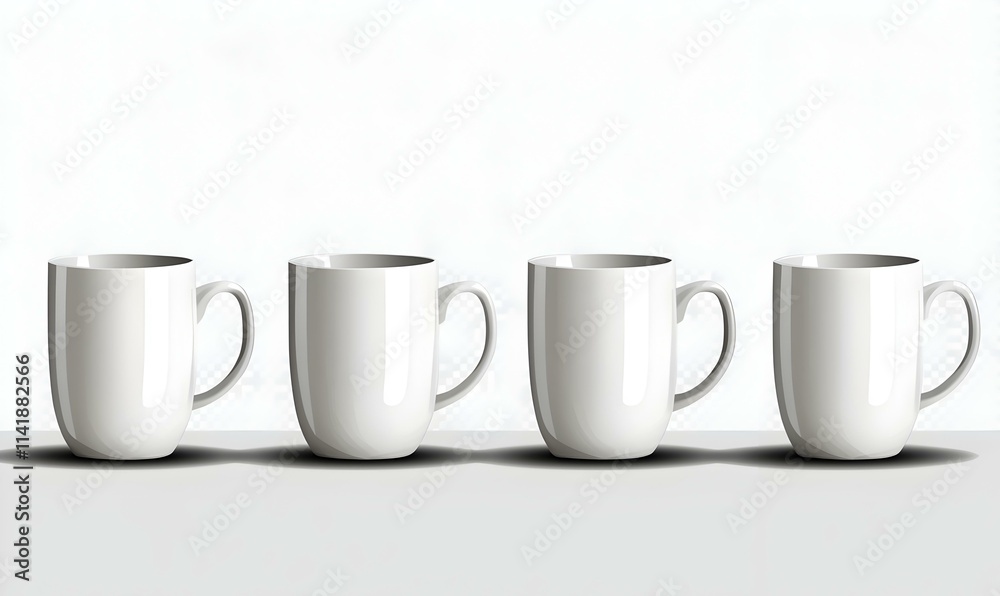 Set of Realistic White Coffee Mugs Isolated on Bright Background Set of Realistic White Coffee Mugs Isolated on Bright Background