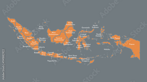 Modern Map of Indonesia with Interactive Features, Flat design Indonesia outline map.