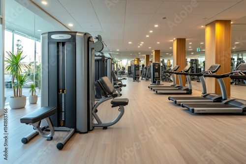 Modern empty gym with training equipment showing healthy lifestyle